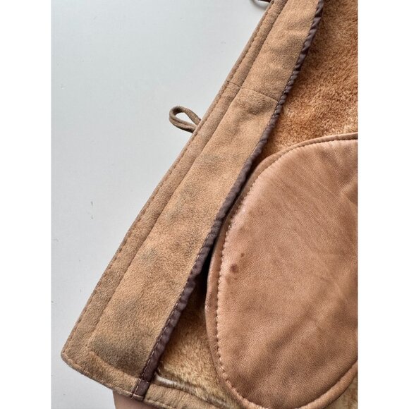 Vintage 70's Tan Genuine Sheepskin Suede Leather Shearling Ranch Coat, Size 6/XS - Picture 13 of 16